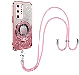 SNCLET Glitzeraufkleber Hülle für Huawei P40 Pro Hülle mit Band Kreativer Klappständer Glitzer Ultra Dünne Necklace Weiches TPU Silikon Bumper Stoßfest Handyhülle für Huawei P40 Pro,R