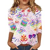 Faschingsshirt Damen Langarm Karneval Maske Druck Faschingskostüme T-Shirt Rundhals Mardi Gras Karnevalshirt Bequeme Locker Tunika Streetwear 70er Jahre Faschings Karnevalkostüm Tshirt F