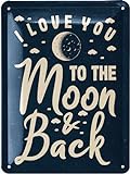 LANOLU Retro Blechschild I Love You To The Moon And Back - Kinderzimmer Deko Mädchen und Jungen - Babyzimmer Geschenk - Bild und Wanddeko Kinder 15x20