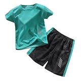Festlicher Anzug Jungen 98 Kinder-Sport-Shorts-Sets für Jungen und Mädchen, schnelltrocknender Trainingsanzug, 2-teilig, Basketball-Performance-Tanktop und Mesh-Shorts-Set Trikot (Green, 6-7 Years)