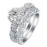Homxi Verlobungsring Silber Damen,Ring Set mit Rund Zirkonia Silber Kupfer Damen Ring Hochzeitsringe für Frauen Gr.54 (17.2)