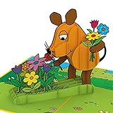 papercrush® x Die Maus Pop-Up Karte Blumen - 3D Glückwunschkarte für Geburtstag, Gute Besserung, Dankeschön, Muttertag - Handgemachte Geburtstagskarte für Kinder & Frauen - Die Maus Fanartik