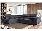 MEBLINI Schlafcouch mit Bettkasten - Ecksofa mit Schlaffunktion - Sofa mit Relaxfunktion und Kopfstützen - Couch L-Form - Eckcouch - Wohnlandschaft - MALIBA - 277x203x63cm Links - Dunkelgrau S