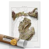 Restoration Cartographic Wandkarte von Michigan – Vintage schattierter Reliefdruck – 2D topografische Wandkunst für Heimdekoration, Büro – Karten der amerikanischen Staaten – 30,5 x 45,7