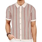 Strickwaren Herren Casual Mode T-Shirt Leichte Weich Atmungsaktiv Gestrickter Tops Temperament Vintage Trend Kurzarm D-Khaki XL