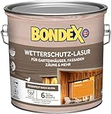 Bondex Wetterschutz Lasur Eiche hell 2,5 L für 30 m² | Tropf- und Spritzgehemmt | Exzellenter UV-Schutz | Sichere Anwendung ab 2 °C | seidenmatt | Wetterschutzlasur | H