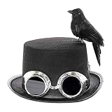 nice--buy Steampunk-Stil Retro Silber Brille & Schwarz Zylinder Hut Hot Punk Krähe Kostüm Zubehö