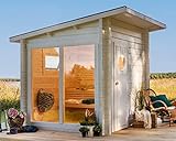 Polhus Gartensauna aus Holz Olli, Outdoor-Sauna modern für 4 Personen, Außensauna Garten mit Fenster aus Isolierglas, Saunahaus 239 x 288 x 239 cm, naturb