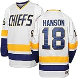 Phoneutrix Hanson Brothers Charlestown Chiefs 16 Jack 17 Steve 18 Jeff Slap Shot Movie Hockey Jersey Blau, 18 White, L