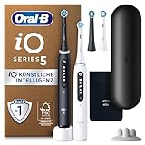 Oral-B iO Series 5 Plus Edition Elektrische Zahnbürste/Electric Toothbrush, Doppelpack PLUS 2 Aufsteckbürsten + Magnet-Etui, 5 Putzmodi, recycelbare Verpackung, matt black/quite w
