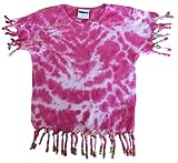 PASSAPAROLA Indianisches T-Shirt mit Fransen und Perlen, Tie-Dye-Effekt, erhältlich in Fuchsia und Hellblau, 100 % Baumwolle, 160 g/m², Seitennähte, dünner Kragen: 1 cm., Pink 6 J