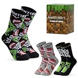 Minecraft Socken Kinder, Creeper Kinder Socken Set, Socken für Jungen (Schwarz/Grau, 31-36)