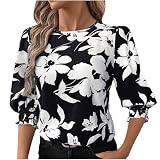 Tops für Damen, UK-Kurzarm-T-Shirt, Sommer, Blumendruck, Blusen, Rundhalsausschnitt, Kleidung, lässig, klassische Passform, lockeres T-Shirt, Tunika für den Urlaub, A2 Schwarz, S
