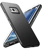 Handyhülle für Samsung Galaxy S8 Hülle mit Schutzfolie, Stoßfest Bumper Kratzfestigkeit rutschfest Schutzhülle Galaxy S8 Schwer Silikon Armor für Samsung S8 Case Cover Tasche (Schwarz)