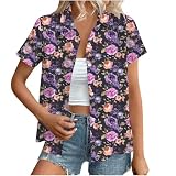 Blusen für Damen, UK-Blumenmuster, Hawaii-Hemden, Übergröße, Sommer-Top, Knopfleiste, lässig, elegante Blusen, kurzärmelig, lockeres Revers, Mantel, Cardigan, Aloha-Party, Tops, Urlaub, 04 Mehrfarbig