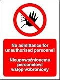 Verbotszeichen Kein Zutritt für unbefugtem haben polnischen und Englisch Hinweisschild – Sticker Selbstklebend 300 mm x 200 mm x 200 