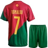 PraiseLight Portugal Heim #7 Ronaldo Kinder Trikot mit Kurz, Fußball Geschenk Set Jugendgrößen (Heim, 164 (10-11 Jahre))