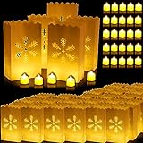 100 Set Luminary Papiertüten mit flammenlosen Teelichtern Weihnachten Flammenlose Kerze mit Leuchten Kerzentasche LED Teelicht für Geburtstag Hochzeit Halloween Weihnachten Thanksgiving Party Dek