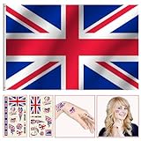 Union Jack-Flagge – 150 x 90 cm & britische Flagge, temporäre Tattoos – britische Flagge für Olympische Spiele, Sportveranstaltungen, Nationalfeiern, Innen- und Außendek