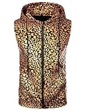 PARKLEES Herren Hipster-T-Shirt mit Kapuze, metallische Pailletten, Reißverschluss, ärmellos, mit Kängurutasche, Sv18-Gold, XL