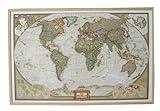 National Geographic Weltkarte auf Kork-Pinnwand in Englisch, 90x60cm: Mit Holzberahmung und 12 farbige Pinn Fahnen. 2 Ösen zur Befestigung