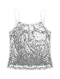 iEFiEL Mädchen Tops Pailletten Weste Trägertop Glänzend Kinder Tanz Shirt Oberteile mit Spaghettiträger Jazz Tanzkleidug Karneval Party in 5 Farben, 2 Stil A Silber 134-140