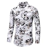 Langarmhemd Herren Klassisch Mode Urban Vintage Druck Shirt Regular Fit Blumen Muster Casual Knopfleiste Hemd AA-11 M
