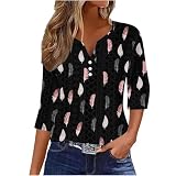 T-Shirt Damen Baumwolle, Oberteile Shirt 3/4 Arm Sommer Tshirt Damenblusen V Ausschnitt Bluse Sommerbluse Große Größen Frauen Blusen Shirts Elegant Lässig Basic Tops, Bluse Baumwolle D