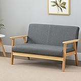 Dripex Sofa 2 Sitzer, Stoffsofa Couch Modern und Skandinavisch, Loungesofa aus Holz und Leinenstoff, Polstersofa Sitzmöbel für Wohnzimmer Schlafzimmer Büro, Dunkelgrau, 113x67x75