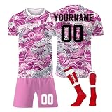 Generisch Personalisiert Fußball Trikot mit Eigenem Namen/Nummer, Hause Auswärts Fussball Trikot Shorts Komplettset Training Suit für Herren/