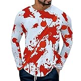 Halloween-Herren-T-Shirt mit rotem Speckler-Aufdruck, langärmelig, modisch, bequem lässig Flach (Blue-B, M)