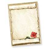 Tatmotive Schönes Briefpapier ROTE ROSE (50 Blatt) für romantische Liebesb