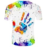 2026 - Sommer Bedruckte Oben Flamme mit Runde blauem T-Shirt-Ärmel 3D-Ausschnitt Kurze Herrenbluse für Männer Hemd Herren Wolle (White, L)