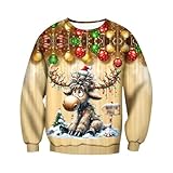 Generisch Pullover Herren Sweatshirt Weihnachts-Sportshirt mit Rundhalsausschnitt für Herren, kurzärmelig, Winter-Sportshirt mit Rundhalsausschnitt (Light Yellow, S)