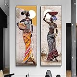 HIPWST Große Größe Porträt afrikanische Frauen Leinwand Malerei hängende Poster und Drucke Wandkunst Bilder Wohnzimmer Wohnkultur 30x60cmx2 R