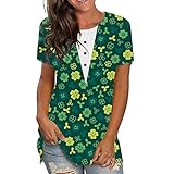 St Pattys Day Shirts für Damen, kurzärmelig, grün, Rundhalsausschnitt, T-Shirt, Kleeblatt-Grafik, Irland-Kleeblatt, Tunika-Bluse, grün, X-Larg