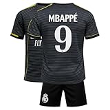 Qycksouth Mbappé Nr.9 Trikot für Kinder 2026 Schwarz Set mit Shorts – Fußball Fan Trikot Jungen – Neu Saison – Kompatibel mit Mbappé Fans – Jugendgrößen 128