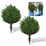 40cm Künstliche Zypresse Formschnitt Kugelbäume mit Erdspieß，Outdoor UV-beständig Künstliche Zedernholz-Formschnitt-Kugeln,künstliche Sträucher für den Außenbereich für Front Veranda Garten (2 Stück)
