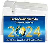 50 Premium Weihnachtskarten mit Umschlag Set für Firmen, hochwertige Klappkarten 19 x 12 cm groß, internationale Weihnachtsgrüße zum Jahr 2024
