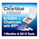 Clearblue Kinderwunsch Fertilitätsmonitor + Nachfüllpackung, 1 Touchscreen-Monitor + 33 Tests (30x Ovulationstest & 3x Schwangerschaftstest), 89% erhöhte Chance schwanger zu w