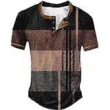 Herrenmode-Trend-Kurzarm-Freizeitoberteil, gestreift, kariert, Bedruckt, Knopf-Herren-T-Shirt Billige T Shirts Restposten (Black-a, S)