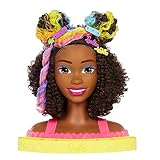 Barbie HMD79 - Barbie-Puppe Deluxe Styling-Kopf, Barbie Totally Hair, lockige braune Neon-Regenbogen-Haare, Puppenkopf für Haar-Styling, Color Reveal-Zubehörteile, ab 3 J