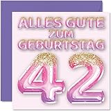 Stuff4 42. Geburtstagskarte für Frauen - Rosa Lila Glitzerballons - Alles Gute zum Geburtstagskarten für 42 Jährige Frau Tochter Schwester Tante, 145mm Zweiundvierzig Geburtstag Grußk