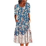 HEAU Sonojie Damen Kleider Elegantes Taschen-Freizeitkleid Tunika Kleid 48 50 (Blue, XXXL)