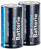 PEARL Batterie LR14: Super Alkaline Batterien Baby 1,5V Typ C im 2er-Pack (LR14 1 5V)