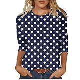 Damen Sommerbluse 3/4 Arm Tshirt Damen Kurzarm Blusenshirt Frauen Elegant T-Shirt Leicht Und Luftig Oberteile Casual Shirt Baumwolle Tunika Tops Teenager Mädchen Streetwear Sommer Sport Yoga B