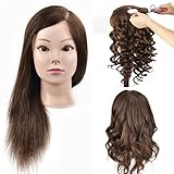 Ersiman Übungskopf mit 46 cm langen menschlichen Haaren, 100 % Echthaar, Puppenkopf für Friseure und Kosmetiker, mit gratis Schraubk