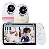 Babysense 5,5 Zoll 1080p Full HD Split-Screen Baby Monitor, Video Babyphone mit Kamera und Audio, Zwei PTZ Kameras, RGB Nachtlicht, 300m Reichweite, Zwei-Wege-Audio, 4X Zoom, 5000mAh Akk