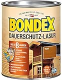 Bondex Dauerschutz Lasur Teak 0,75 L für 10 m² | Hoher Wetter- und UV-Schutz bis zu 8 Jahre | Tropfgehemmt | Natürliches Abwittern - kein Abplatzen | Dauerschutzlasur| H