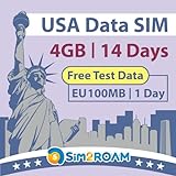 USA Daten NUR SIM-Karte 14 Tage | 4GB von 4G LTE Internetdaten | KOSTENLOSE Testdaten 100MB/1Tag in Europa | Reise SIM-Karte | Doppelte lokale USA-Anbieter, AT&T & T-Mobile |Prepaid SIM